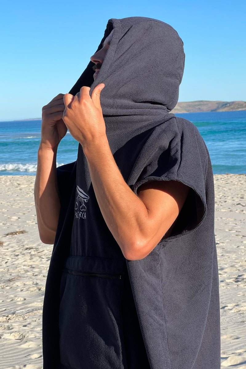 Unisex Rainbow Surf Poncho Towel - Black